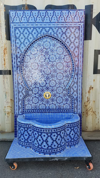 Moorish blue mosaic tile fountain