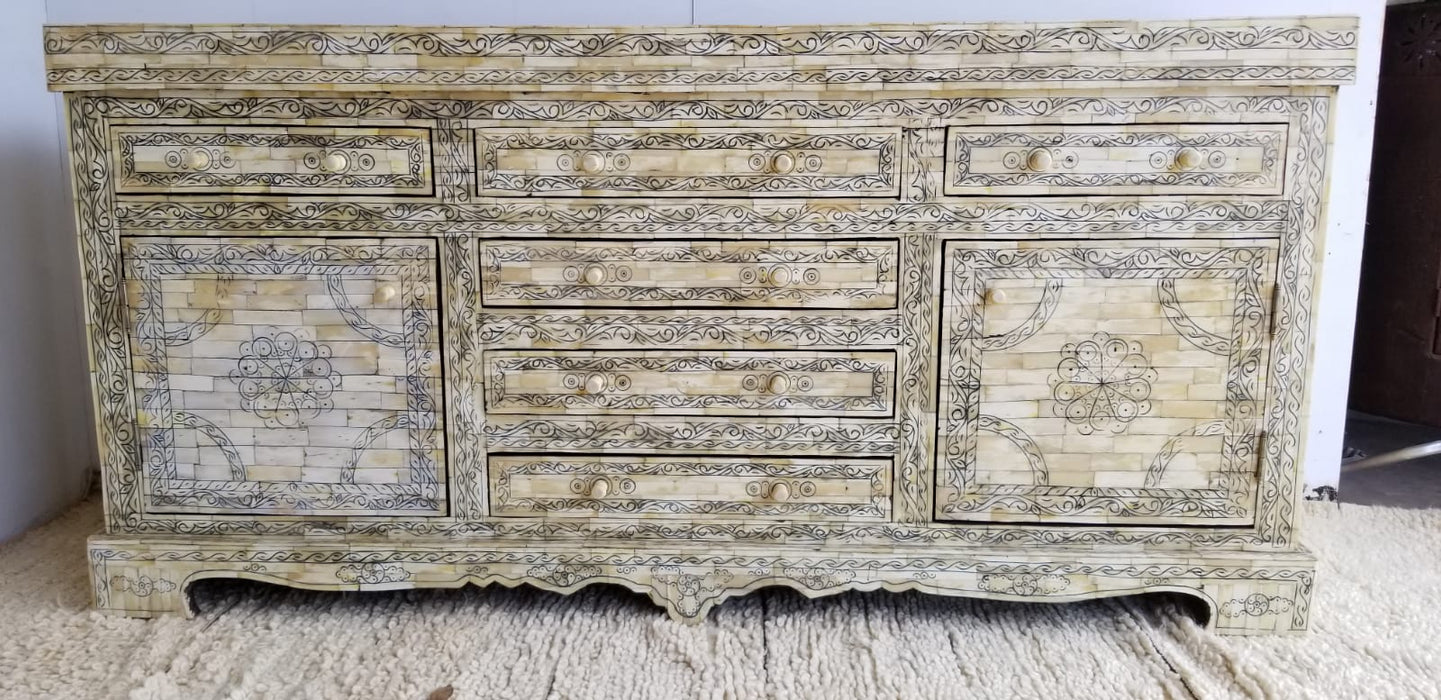 One of a kind Large Vintage inlay bone cabinet