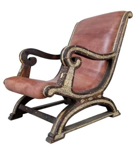 Vintage leather bone inlay chair