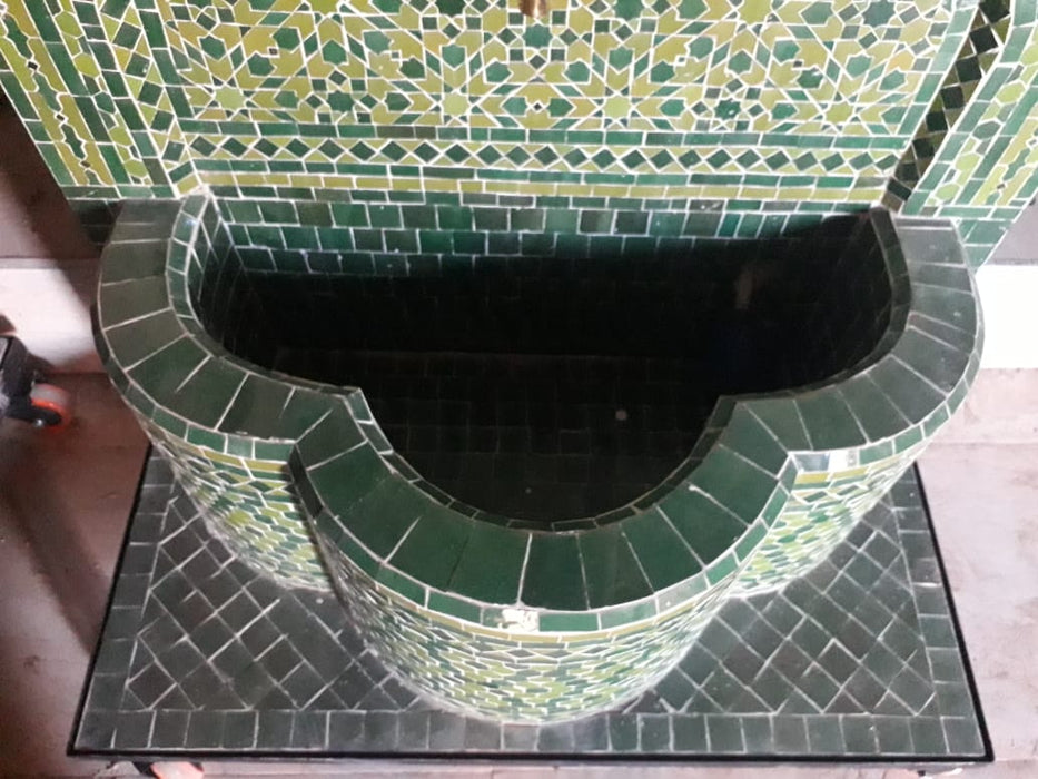 Moorish green mosaic tile fountain