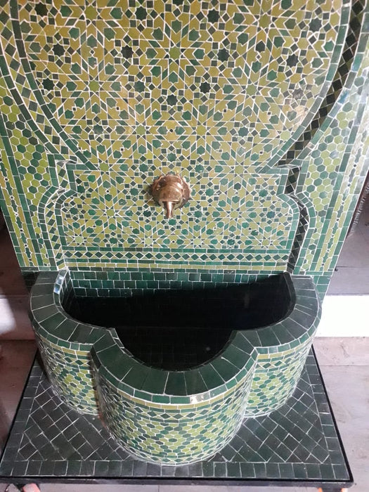 Moorish green mosaic tile fountain