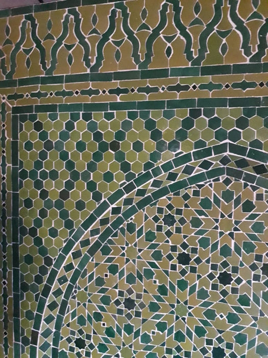 Moorish green mosaic tile fountain