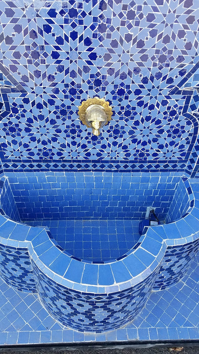 Moorish blue mosaic tile fountain